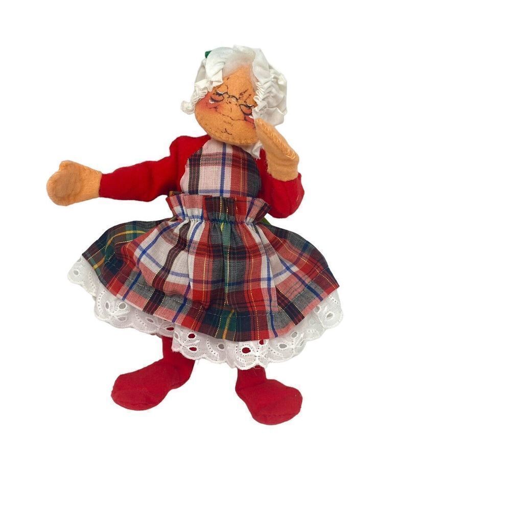 ELF Mrs Claus 1963 Annalee USA POSEABLE Mobilitee Doll 8” CHRISTMAS Plaid Apron
